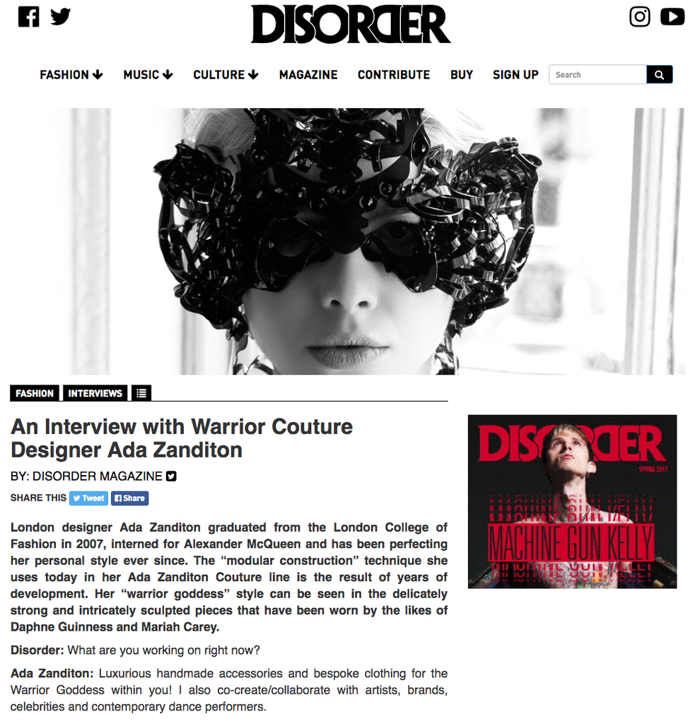 DISORDER MAGAZINE INTERVIEW WITH ADA ZANDITON